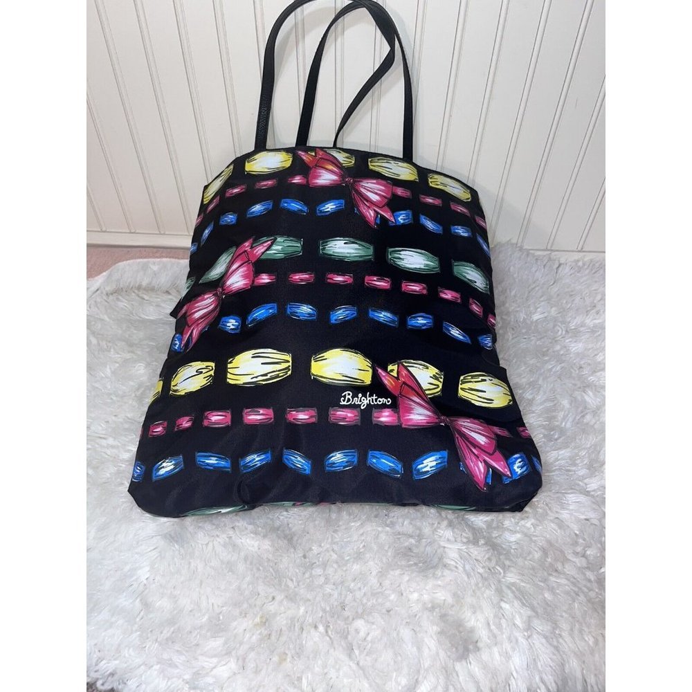 Brighton Large Tote Shoulder Bag Jewels And Bows Pattern Black Ribbon Satin Bow - Picture 5 of 8